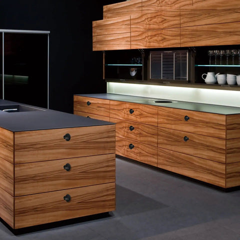 Kitchen with wooden cabinets featuring 12 pack black cabinet knobs 1.2 inch modern drawer knobs for cabinets and drawers aluminum alloy