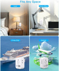 Compact 8 In 1 Wall Outlet Extender With Usb Charging Ports For Travel Cruise Ships And Road Trips Heavy Duty Power Strip Adapter That Works Like A Charm For All Your Favorite Gadgets White in hotel, home office, cruise ship, and airplane settings.