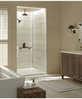Modern bathroom with Artifacts Transfer Valve Trim With Lever Handle Polished Chrome KT72770 4 CP ADA Compliant in shower area.