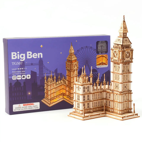 3D Wooden Puzzle Of Big Ben For Adults A Hands On Model Kit That Brings London Landmarks To Life Totally Epic Gift For Puzzle Nerds 14 Plus Hobby Builders, assembled wooden model with box