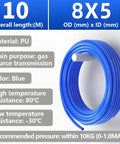 Blue PU Pneumatic Hose 8mm OD 5mm ID 10m For Air Compressors And Gas Transfer, Smooth Inner Wall, Oil And Weather Resistant Tube
