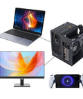 Kickass External Egpu Dock Leveraging Dual Thunderbolt 4 And Usb4 Connections To Hella Amp Up Laptop Graphics While Effortlessly Pumping Out 85 Watt Pd Power Delivery setup showing laptop, eGPU dock, monitor, and gaming controller