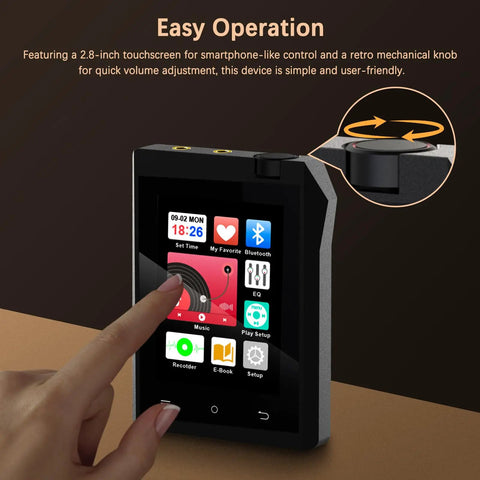 User interacting with 64GB Bluetooth MP3 Player With 2.8 Inch Touch Screen HiFi Music Player For On The Go Crisp Lossless Sound