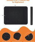 CPAP Protector Mat And Dust Cover Set With 2 Hose Plugs Waterproof Nightstand Pad shown with dimensions and textured surface design.