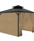 Privacy Curtain Set With Zipper For Outdoor Pavilions Four Panel Side Walls Replacement For Patio Canopy Waterproof UV Resistant Polyester Windproof Rain Shield Khaki 10x12 installed
