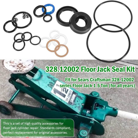 Premium Floor Jack Seal Replacement Kit For 1.5 Ton 328.12002 And 328.12001 Series with universal O rings and piston seal displayed