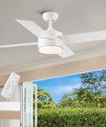 White Ceiling Fan With Lights And Remote For Indoor Outdoor Use, 44 Inch Modern Ceiling Fan With Tri Color Dimmable LED