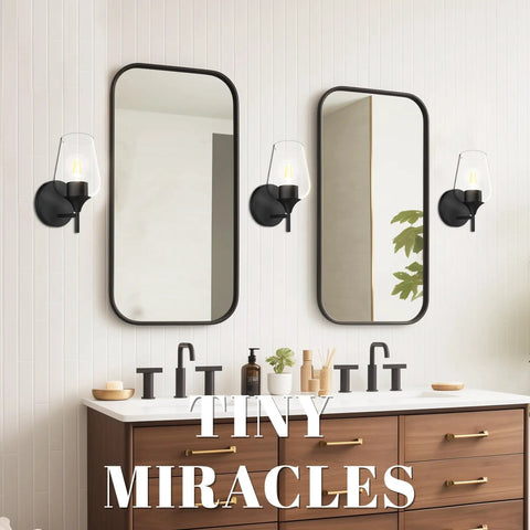 Two Pack Farmhouse Wall Sconces Hardwired Indoor Wall Lamps with Clear Champagne Glass Shades for Bathroom Vanity