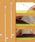 Three stainless steel serging hooks displayed beside hands using a hook for threading through fabric. Six Piece Stainless Steel Serging Hooks Latch Crochet Hooks Set For DIY Weave Knitting Snag Repair Tool Kit Beginner Friendly Threading Beads Jewelry Making And Beadwork Craft Supplies