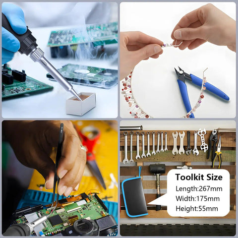 Adjustable 90W Soldering Iron Kit With LCD Temperature Display DIY Friendly usage including board soldering and wire cutting.