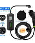 Portable EV Charger Type 2 To Type 1 Cable IEC 62196 2 SAE J1772 Adapter 3.6Kw 16A with carrying case and display.