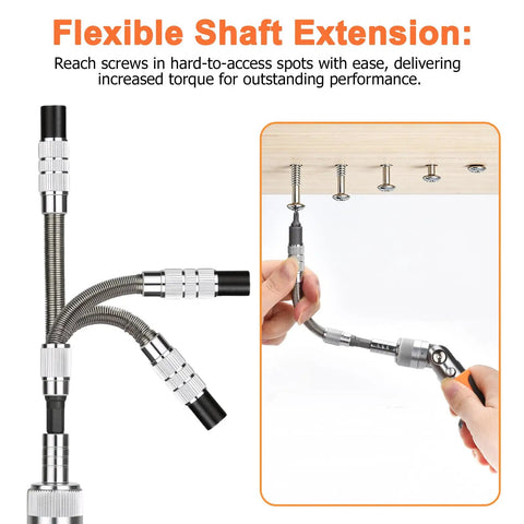 Flexible shaft of 180 Degree Adjustable Ratchet Screwdriver And Wrench Set With Bit Kit Flexible Shaft Extension Metric Socket Set