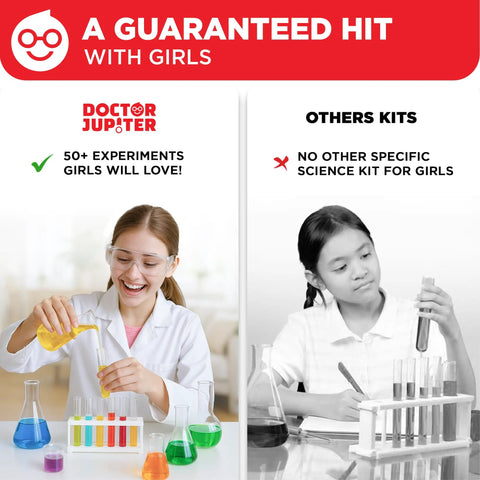 Girl enjoying Girls Science Kit Chemistry Set For Kids Ages 8 To 14 Ultimate STEM Toy With 50 Plus Experiments Learning Projects.