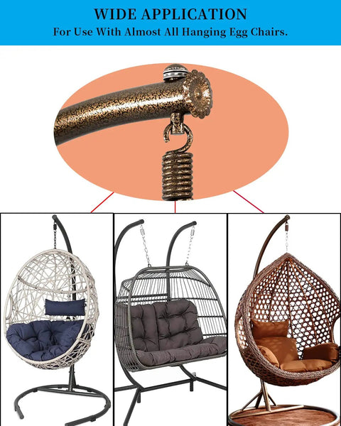 Ultimate Hanging Kit For Egg Hammock Chair With Steel Spring Pin Plug Hardware And 500Lb Capacity shown in use with egg chairs