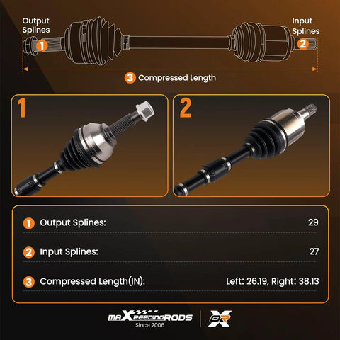 Tough As Nails Front Left And Right CV Axle Assembly For Nissan Rogue Rogue Select 2008 2015 2 5 Liter FWD OEM Grade No Sweat Installation diagram detailing output and input splines.