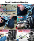 All In One Gimbal Bearing Installer Kit With Puller Remover And Engine Alignment Tools For Mercruiser Alpha Alpha 1 MR Bravo Volvo OMC Cobra And Yamaha Sterndrive 89 92 Easy Install And Precise Alignment Pro shown in step-by-step installation process