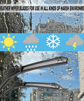 Premium All Weather Windshield Wiper Blades 26 Plus 18 Inch For 2016 Through 2021 Honda Civic shown against rain-covered window.