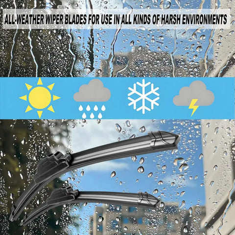 Premium All Weather Windshield Wiper Blades 26 Plus 18 Inch For 2016 Through 2021 Honda Civic shown against rain-covered window.