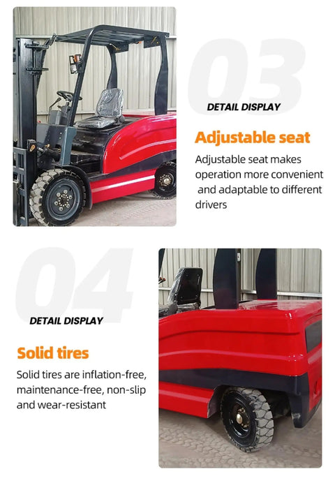 3300 To 6000 Lb Electric Stacker Forklift For Warehouses with adjustable seat and solid tires for enhanced usability.