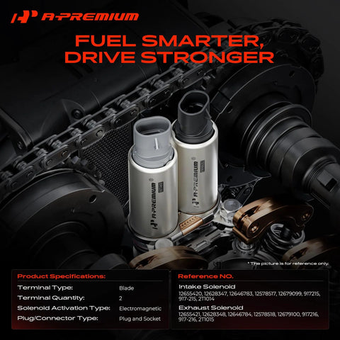 Camshaft Position Actuator Solenoid Kit For VVT System Compatible With Chevy Equinox Malibu Cobalt HHR Terrain Captiva Sport Orlando Saturn And Buick GMC Models 2.0L 2.2L 2.4L Engines Replaces 12655421 12655420 displayed with product specifications.