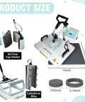 Dimensions of 5 In 1 Heat Press Machine For T Shirts, Mugs, Hats, Plates And Tumblers With 12x15 Swing Away Plate, Teal Finish