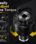 ANSI Collets Chuck Nine-Piece Tapping Adapter Set torque adjustment diagram with black wrench and retaining ring