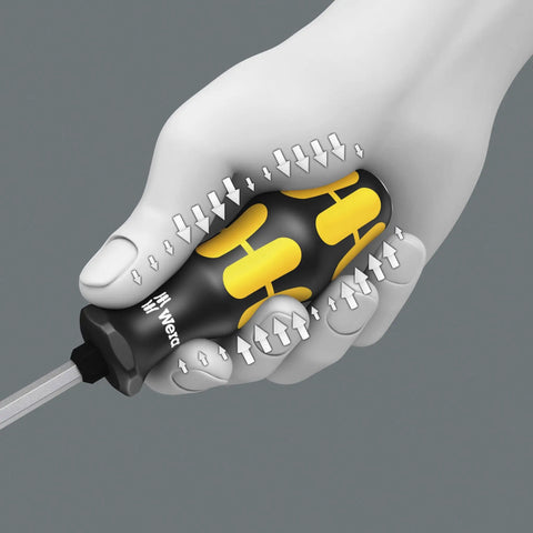 Kraftform Plus 932 A Slotted Screwdriver 9mm Head 6 Inch Blade Length, ergonomic handle with impact cap shown in hand