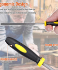 Xioysnil 2PCS fret end dressing file for guitars; close-up of ergonomic rubber-grip handle with yellow accents.