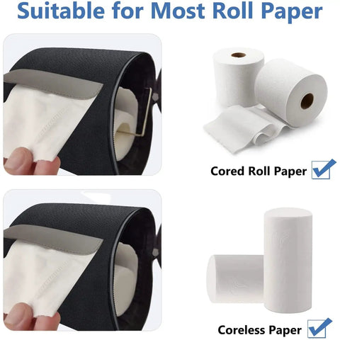 Waterproof Hanging Toilet Paper Holder Cat Proof Roll Case Storage Bag With Adjustable Strap Go To Portable Foldable Tissue Organizer For Wall Car Camping Tent Home Office Black showing versatility with cored and coreless rolls.
