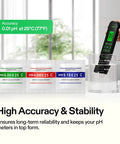 18 Pack pH Buffer Powders for Precise Calibration of Your pH Meter No-Fuss Buffers Include 6.86, 4.00, and 9.18 for Easy, Accurate Tester Readings and Reliable Results. pH meter in beaker with 4.00, 6.86, 9.18 buffer packets