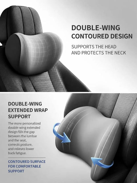 Super comfy Car Headrest And Lumbar Support Pillow Set Perfect For Mini John Cooper Works Electric 2025 showing double-wing contoured neck support design.