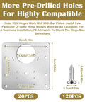 20-Piece Upgraded Cabinet Hinge Repair Plate Kit, heavy-duty stainless steel plates with pre-drilled holes, includes screws.