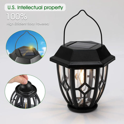 Dope Hexagon Solar Lanterns Outdoor Waterproof Hanging Lights with LED filament bulb and solar panel detail