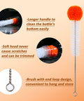 Hummingbird Feeder Cleaner Brush Bendable Bottle Brush With Gentle Bristles And Soft Tip For Narrow Neck Water Bottles Glass And Plastic Bottles Stainless Steel 304 Durable Cleaning Tool 10.24 Inches Long, orange handle