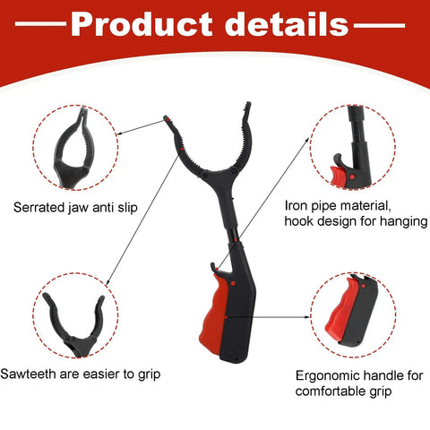 Two Pack 11.8 Inch Grabber Reacher Tool For Easy Litter Cleanup, Trash Picker With Claw Jaw, Long Reach Arm Extension For Seniors And Kids, Durable Metal Tube With ABS Handle, Black