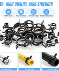 400-Piece Spring Hose Clamp Set 6-35mm With Pliers, 20 Sizes, showing black clamps on hoses for water, gas, and fuel pipes.