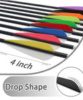 4 Inch Plastic Fletching Vanes For DIY Archery Arrows 50 Pack Black High Durability TPU Vane Set For Quick Smooth Flights In Windy Conditions Designed For Pro Grade High Speed Flights Great For Practice showing drop shape and color variety.