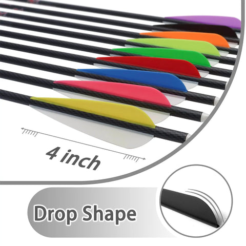 4 Inch Plastic Fletching Vanes For DIY Archery Arrows 50 Pack Black High Durability TPU Vane Set For Quick Smooth Flights In Windy Conditions Designed For Pro Grade High Speed Flights Great For Practice showing drop shape and color variety.