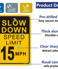Slow Down Speed Limit 15 MPH Sign 2 Pack Outdoor Aluminum Traffic Sign 12x18 Inch High Visibility Reflective Rust Free Waterproof Easy Mounting for Roads and Driveways with product details