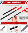 Thread repair kit, 61pc set with taps, dies, thread files and red protective caps for repairing worn threads