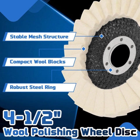 5 Pack Wool Felt Flap Polishing Discs For Angle Grinder Four Point Five Inch By Seven Eighth Inch Arbor High Density Wool Buffing Pads