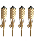 57 Inch Bamboo Tiki Torch Set For Outdoor Patios And Backyards, Natural Woven Torch With Fiberglass Wick And Metal Fuel Canister, 4 Pack