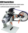 Heavy Duty Variable Speed Belt Sander And Knife Grinder Featuring Wheel Plus Flat Platen Tool Rest For Metal And Wood Polishing 1500W Motor 220V Rock Solid Reversible Workbench close-up of the motor and drive mechanism.