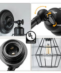 Industrial Wire Cage Wall Sconce Two Pack Vintage Farmhouse Lighting details, UL Certified black metal fixture components.