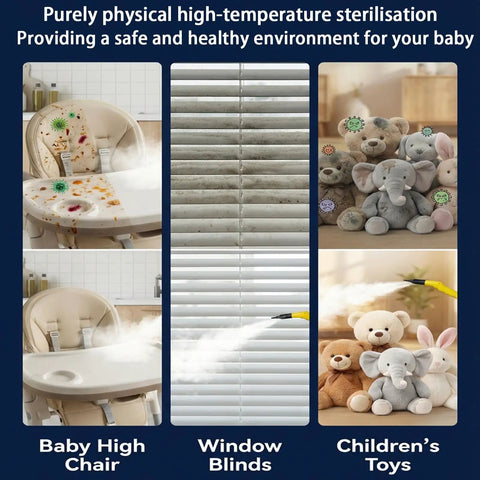 Lpoxuru 3000W Portable Handheld Steam Cleaner With 110C High Temp Steam And 5 Bar Pressure cleaning baby high chair, window blinds, and toys.
