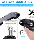 3 Inch Heavy Duty Office Chair Wheels With Soft PU Rubber For Floor Protection On Hardwood Carpet And Tile Surfaces Universal Fit Set Of 5 Black And Clear Caster Wheels For Quiet Smooth Rolling And Floor Safe Performance being installed