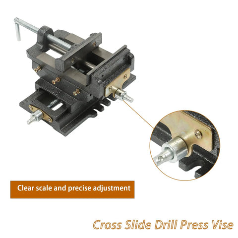 Built Like An Absolute Tank Cross Slide Drill Press Vise With Smooth Dual Axis Compound Movement Crafted From Solid Cast Iron, showing clear scale.