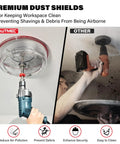 Adjustable Hole Saw Cutter Kit 1.6 Inch To 11.8 Inch Range with PC Dust Shield in use on ceiling