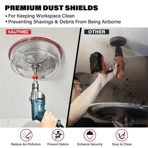 Adjustable Hole Saw Cutter Kit 1.6 Inch To 11.8 Inch Range with PC Dust Shield in use on ceiling