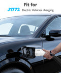 Tesla To J1772 Adapter 60A 250V Level 2 Ev Charger Converter Plug And Play Road Trip Ready connecting to J1772 EV charging port.